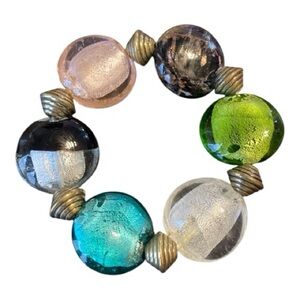 Vintage Glass Multicolor Foiled Stretch Bronze Spacers Bracelet